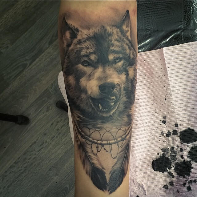 Dreamcatcher Wolf Sleeve Tattoo