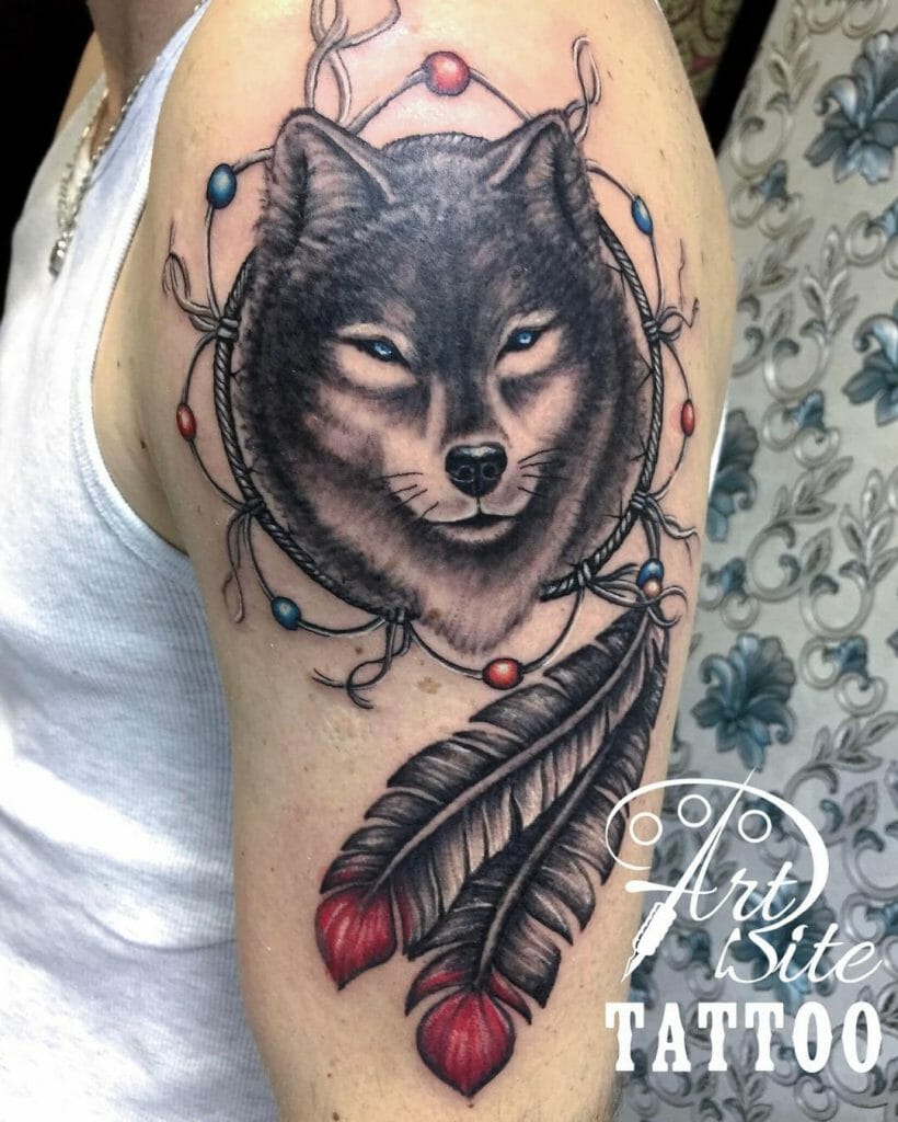 Dreamcatcher Wolf Tattoo For Arms