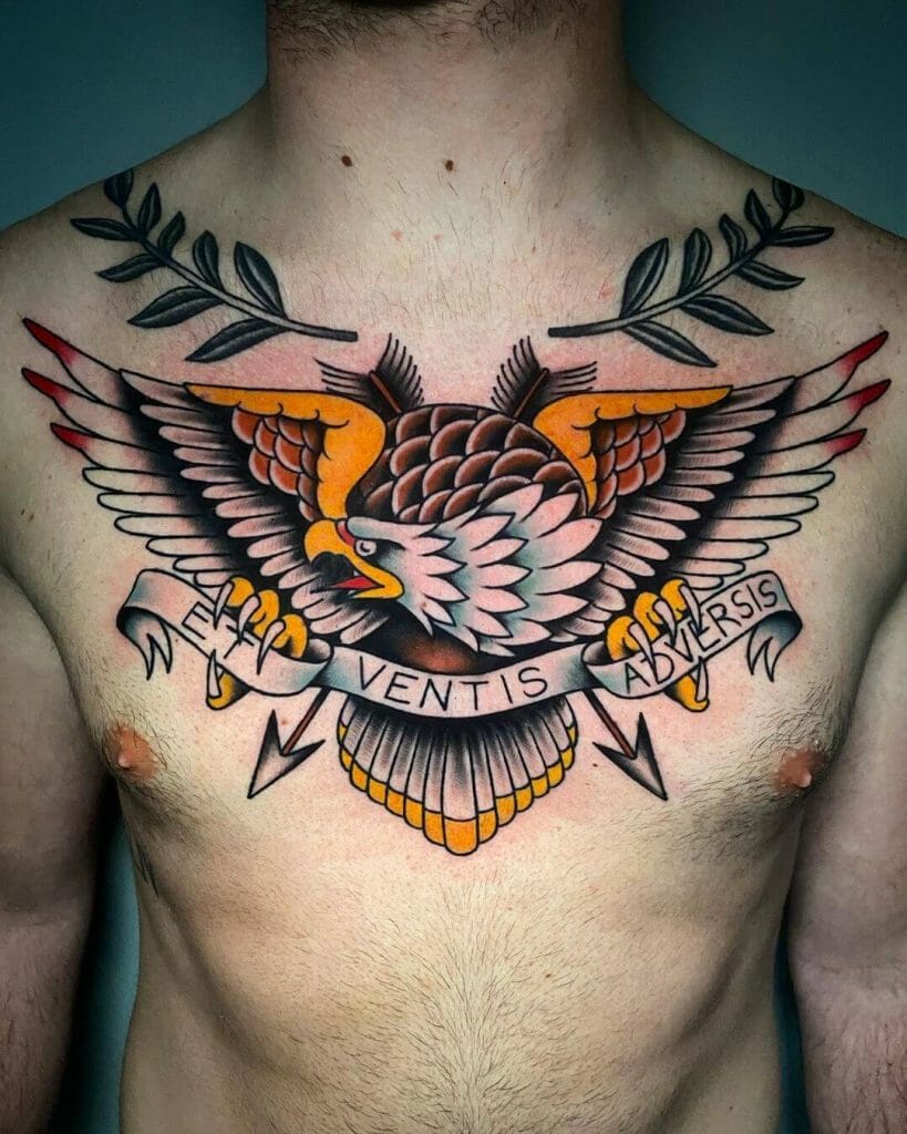 Eagle & Quote Chest Tattoos