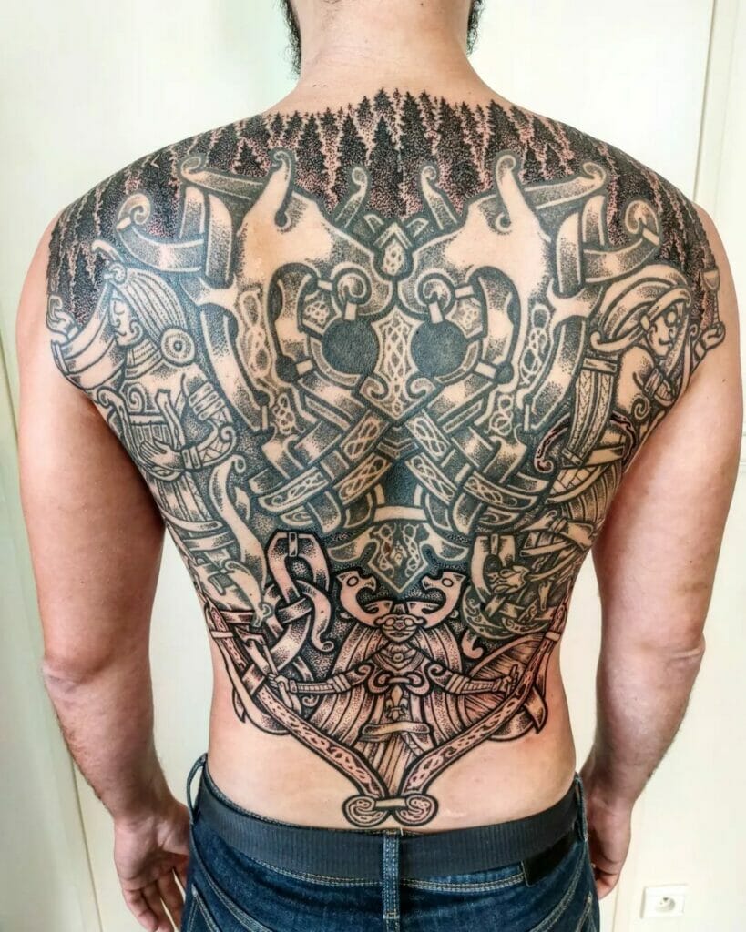 Elaborate Norse Mask Tattoos For Your Back