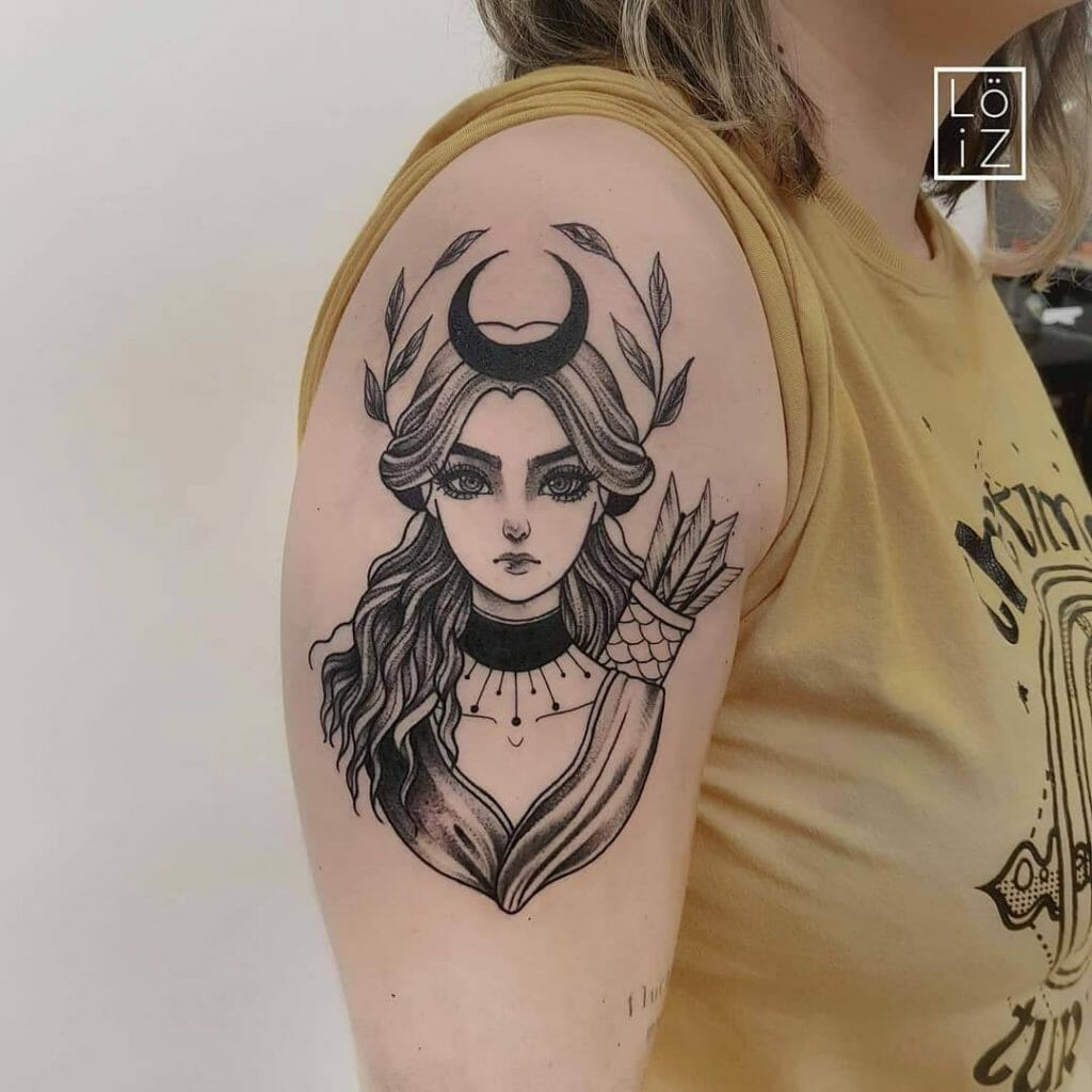 Elegant Black Ink Artemis Tattoos