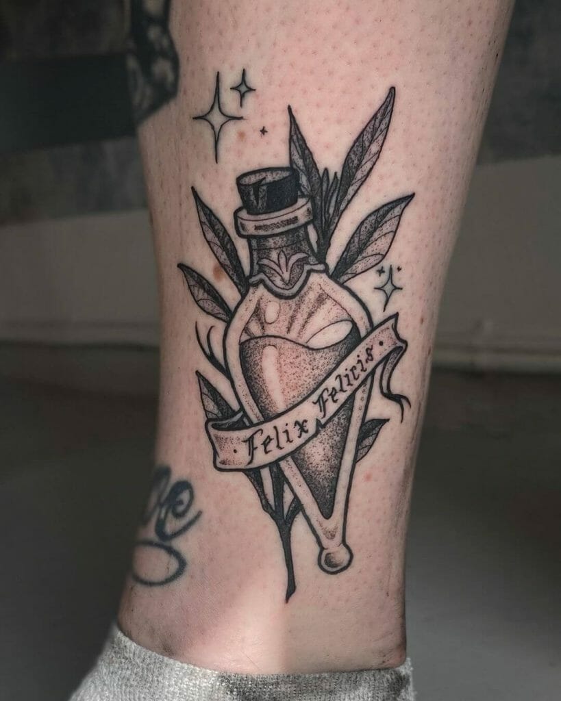 Felix Felicis Potion With Magical Herbs Tattoo