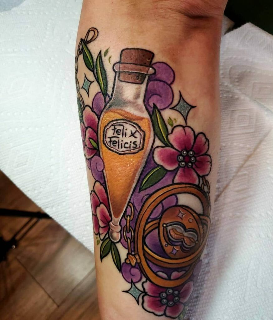 Felix Felicis Potion With Time Turner Tattoo