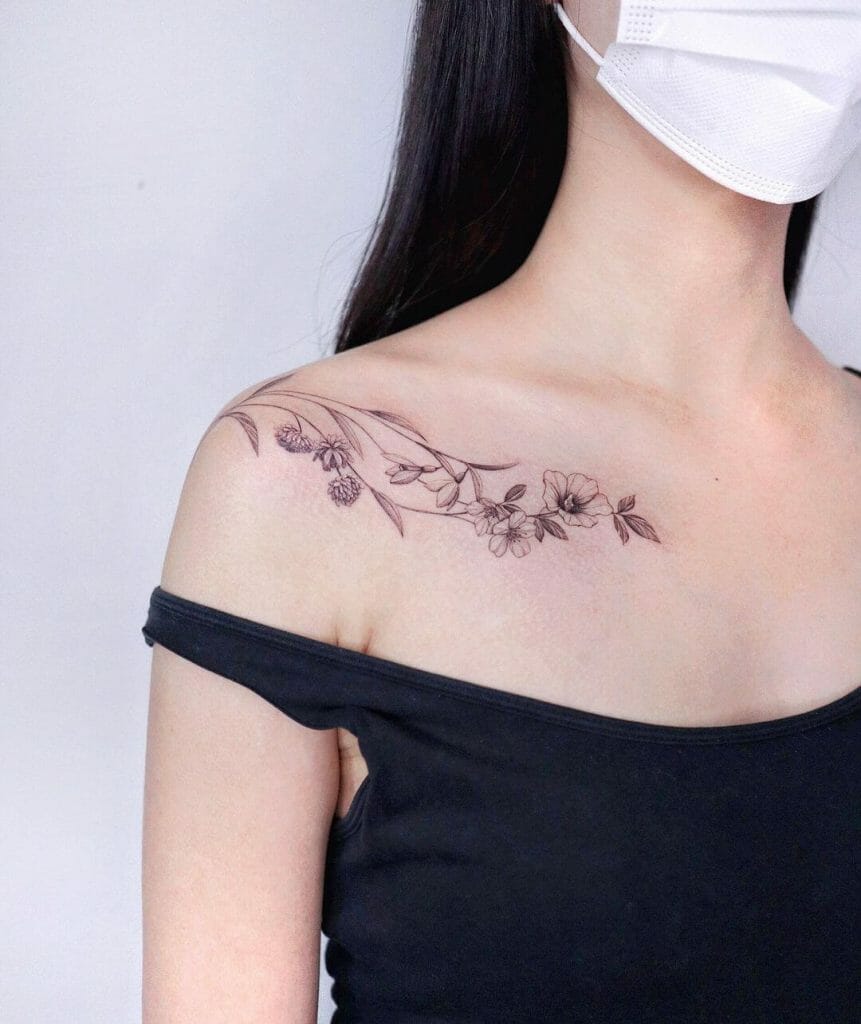Fine Line Birth-Flowers Tattoo
