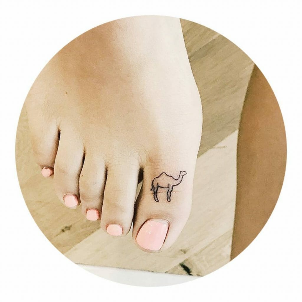 Fine Line Camel Tattoo On Toe