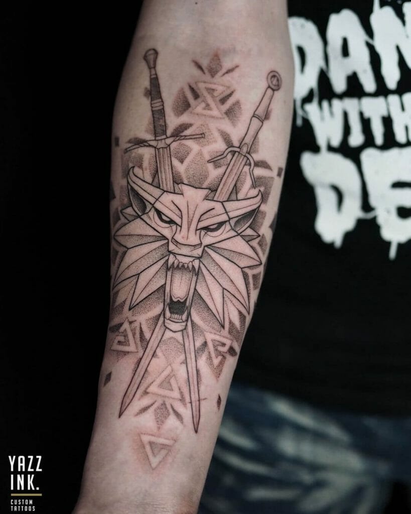 Fine-Line Witcher Wolf Tattoo Idea