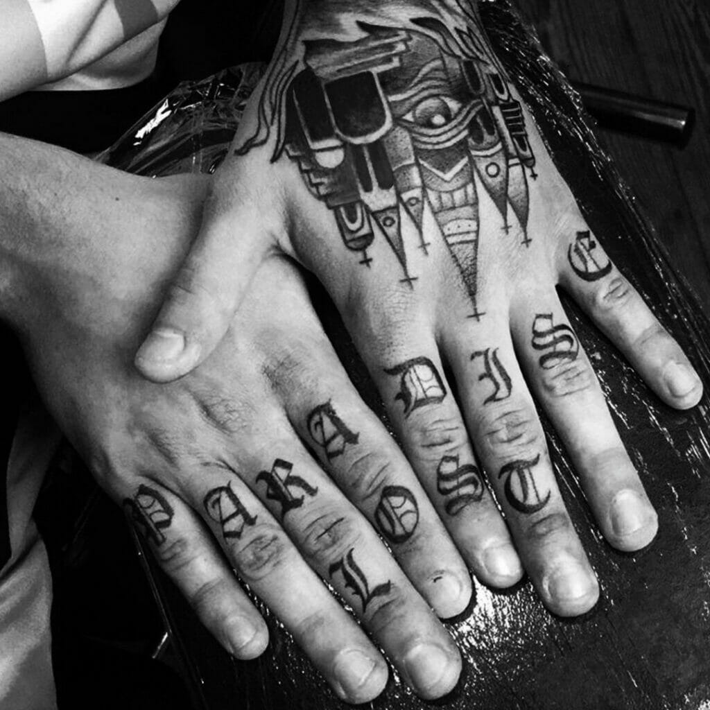 Finger Old English Letters Tattoo