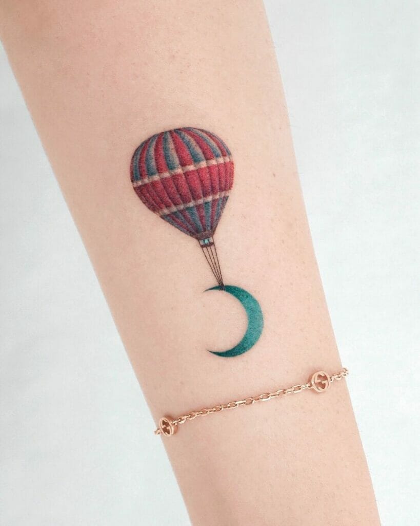 Floating Moon Hot Air Balloon Tattoo