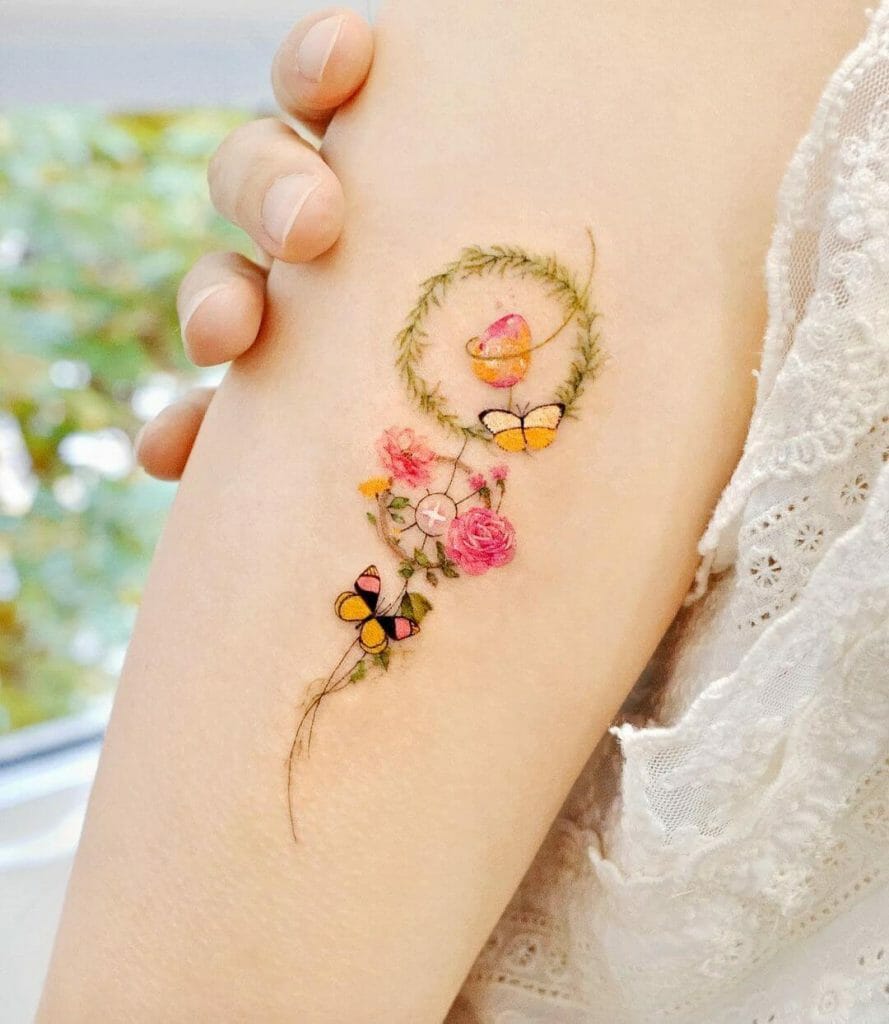 Floral Butterfly Dream Catcher Tattoo