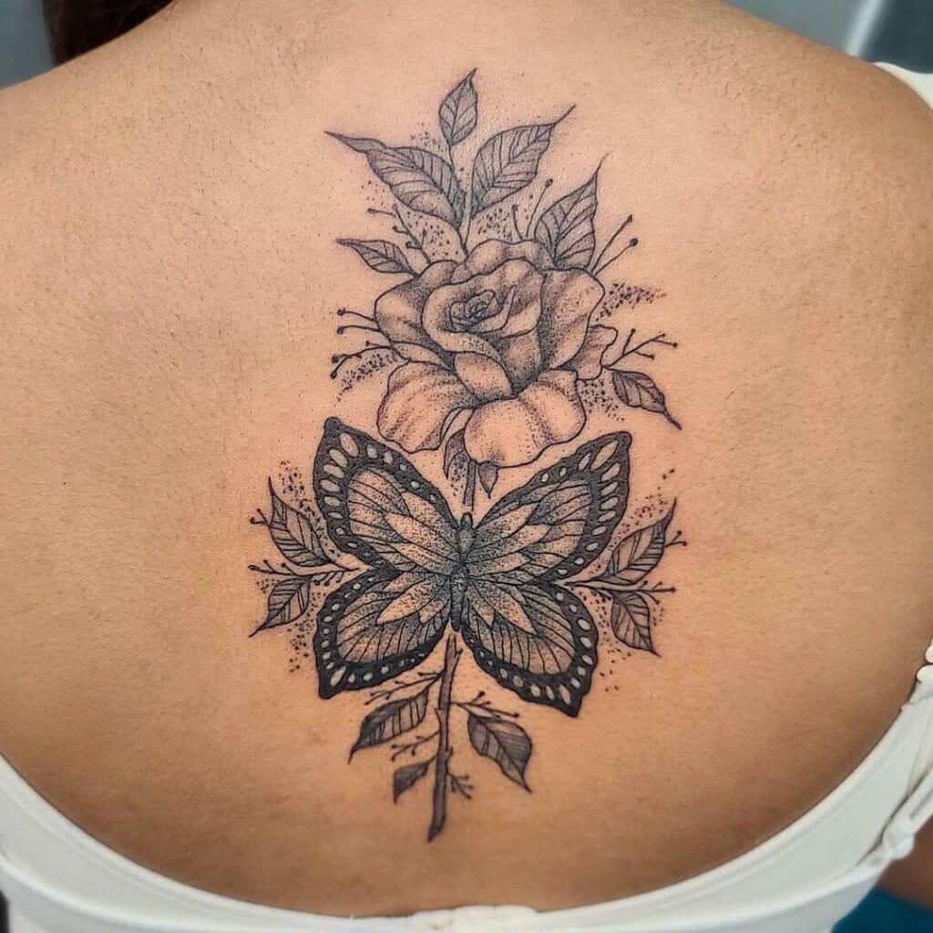 Floral Butterfly Tattoo On Back