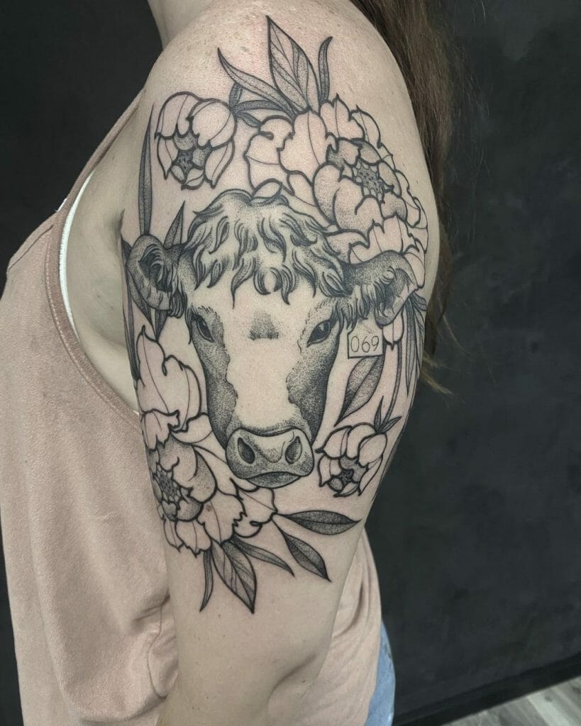 Floral Cow Tattoo