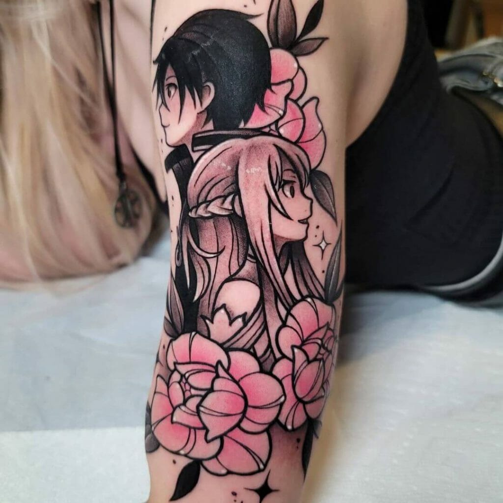 Floral Kirito And Asuna Sword Art Online Couples Tattoo