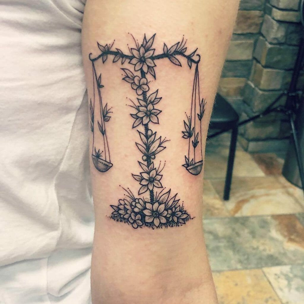 Floral Libra Symbol Tattoo