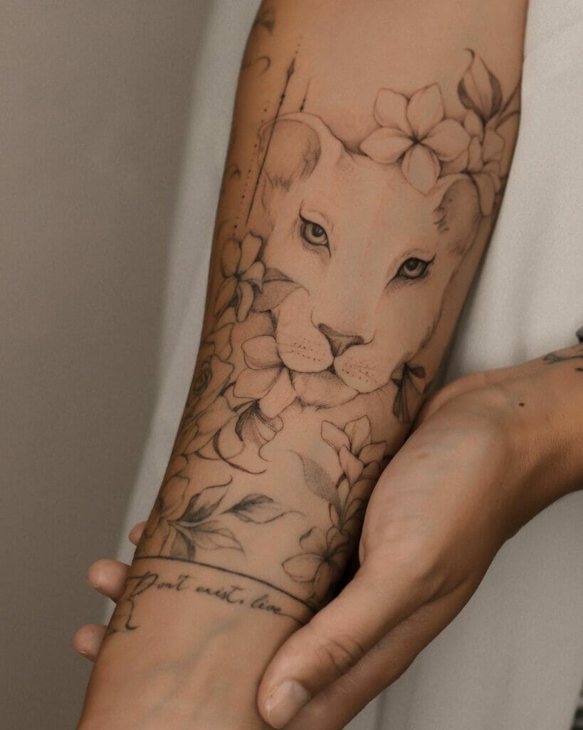 Floral Lion Head Tattoo
