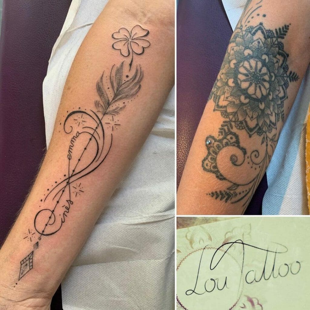 Floral Named Infinity Tattoo