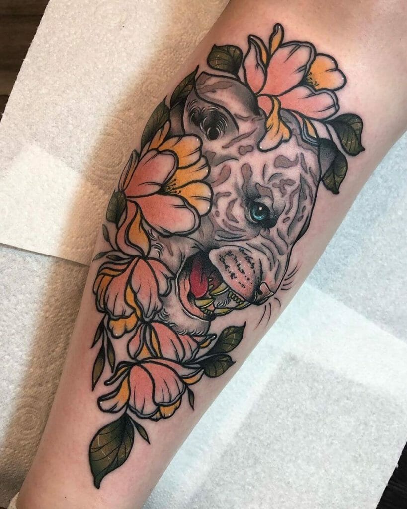 Floral White Tiger Tattoo