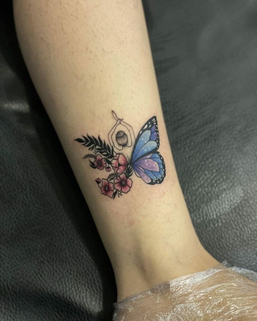 Floral Winged Butterfly Tattoo