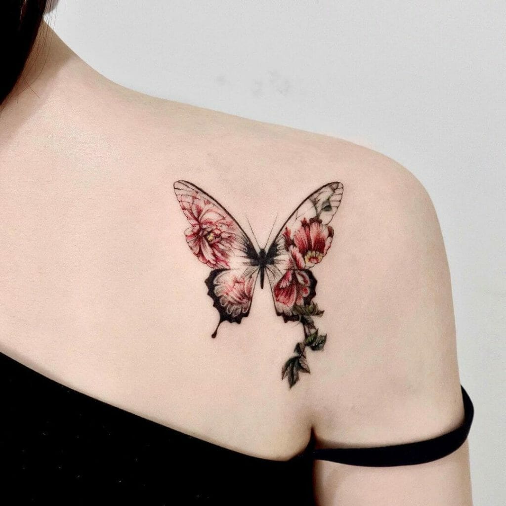 Floral Winged Butterfly Tattoo Designs