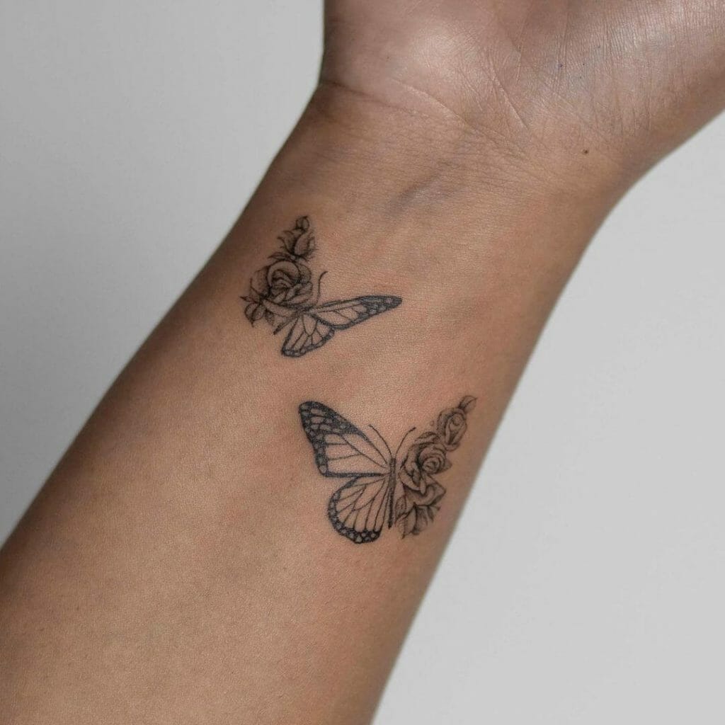 Floral and Butterfly Wrist Tattoo