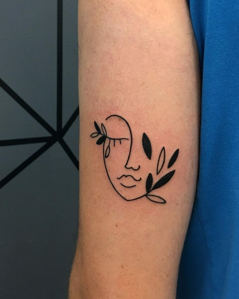 Flower Abstract Line Face Tattoo