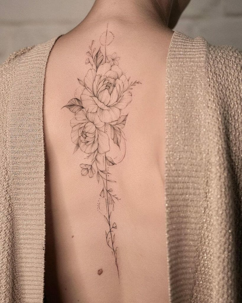 Flower Covered Spine Tattoo