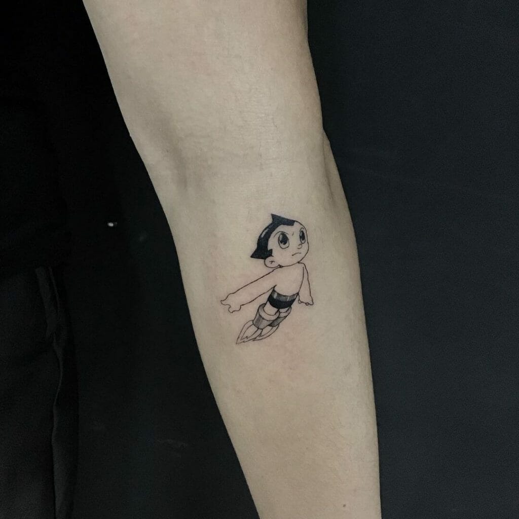 Flying Blackwork Astro Boy Tattoo