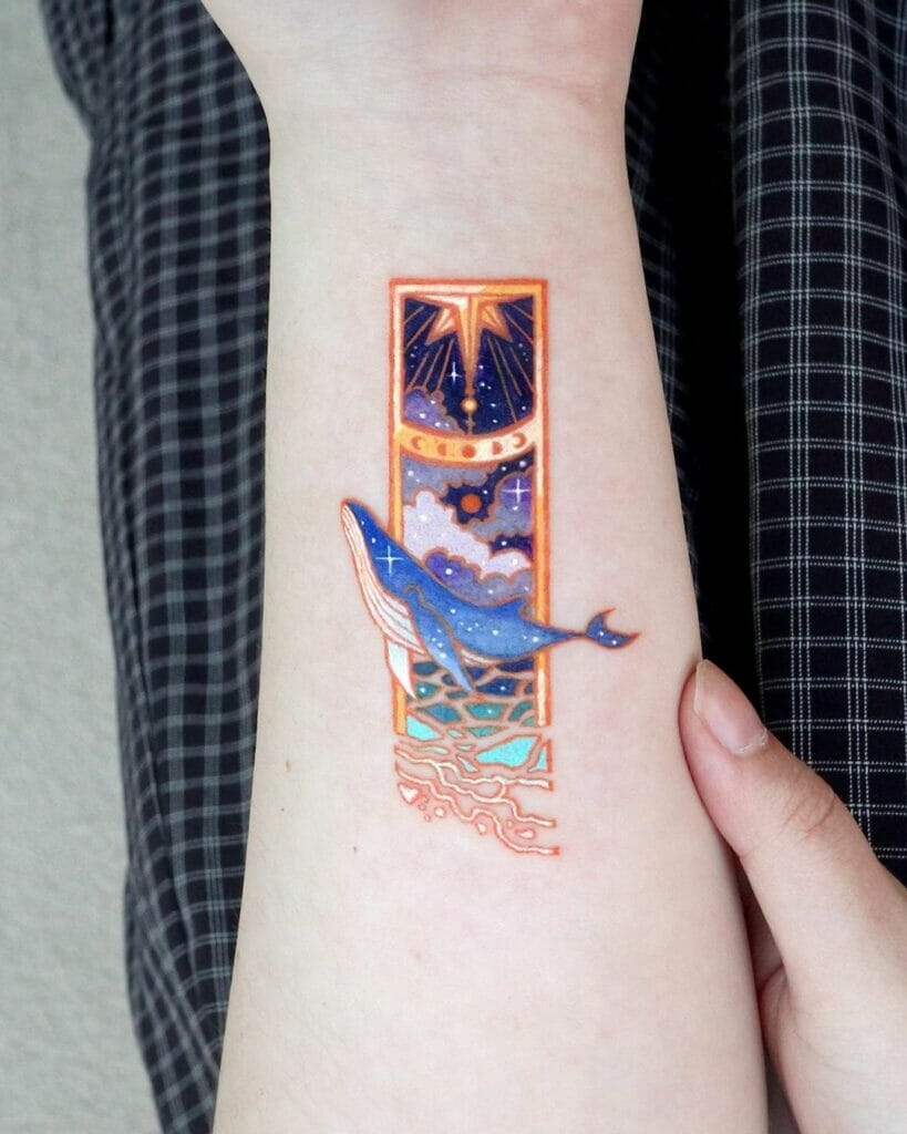 Flying Whale Moon And Star Tattoo Design