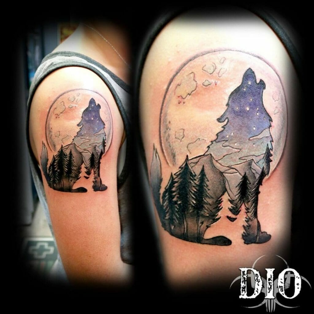 Forest Wolf And Moon Tattoo