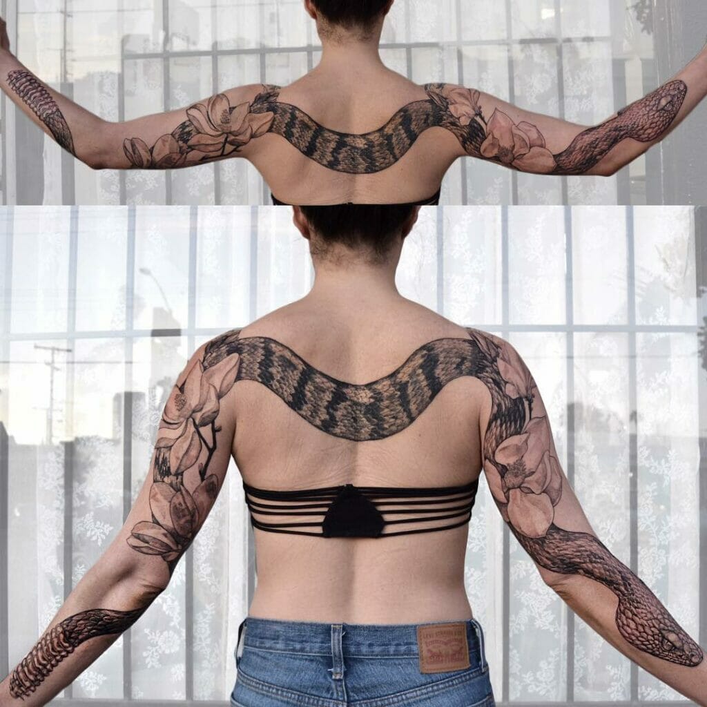 Full Arm Length Rattlesnake Tattoo Design