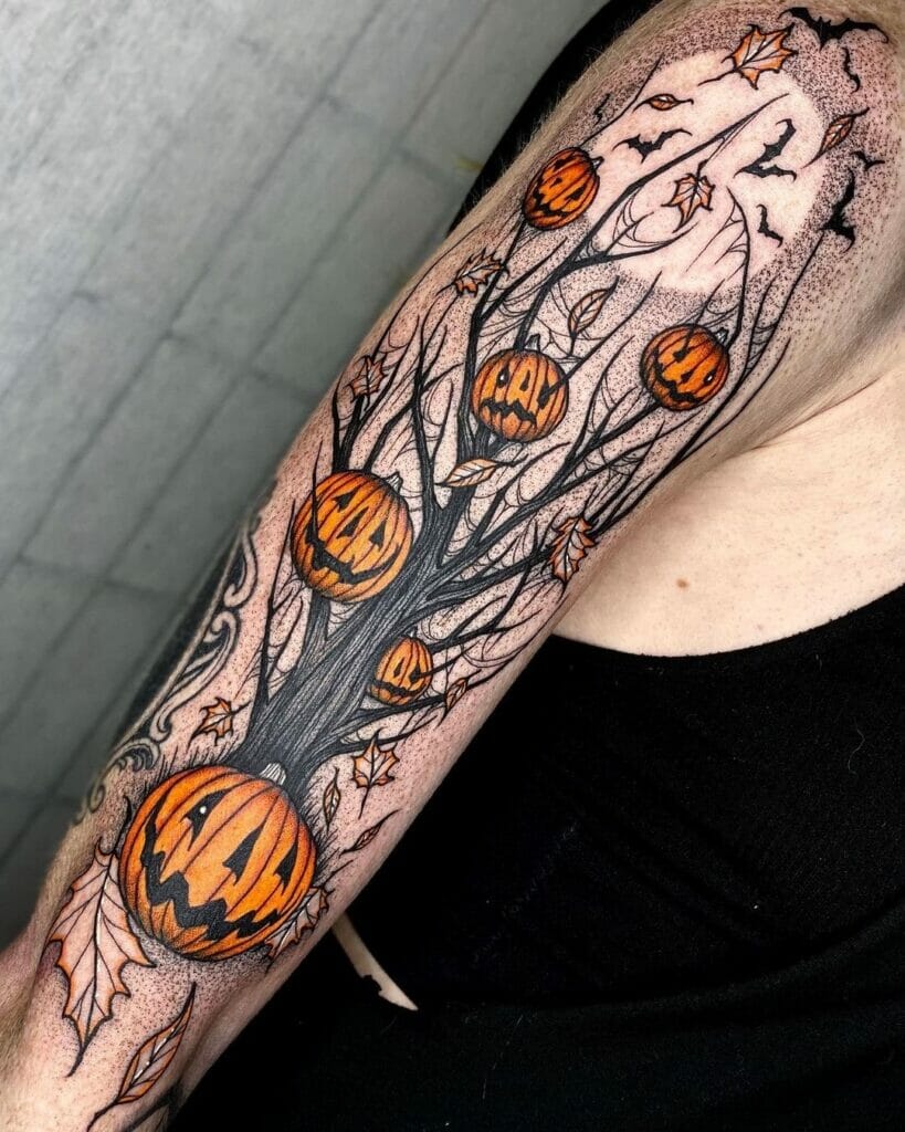 Full Arm Pumpkin Tattoo