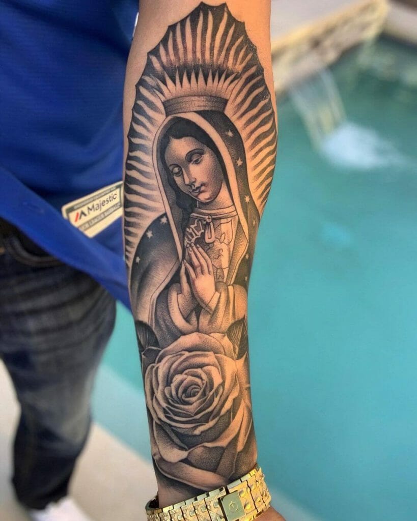 Full Arm Virgen De Guadalupe Tattoo