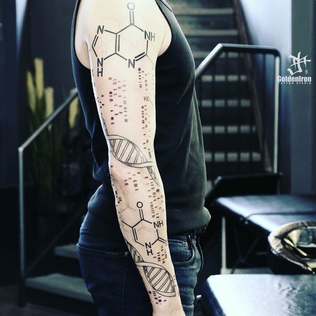 Full-Sized Molecule Tattoo Design With DNA Strand