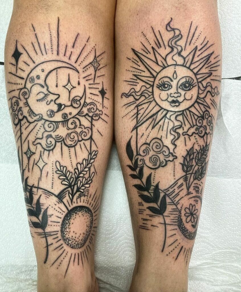 Full-Sized Sun, Moon And Star Tattoos