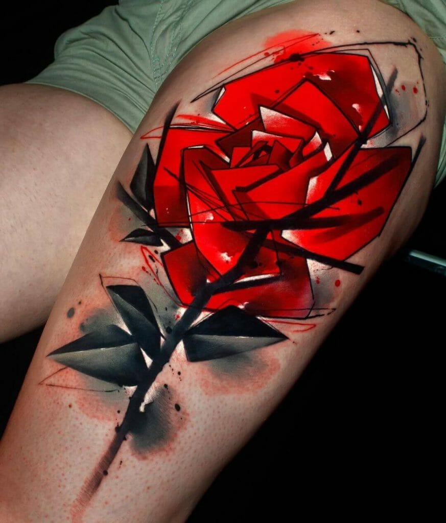 Geometric Abstract Watercolor Rose Tattoo