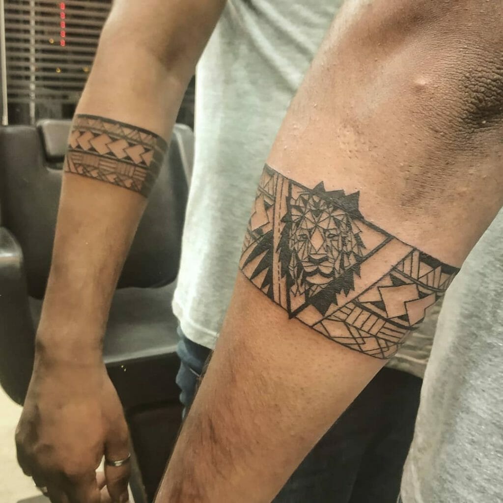 Geometric Lion Tribal Band Tattoo