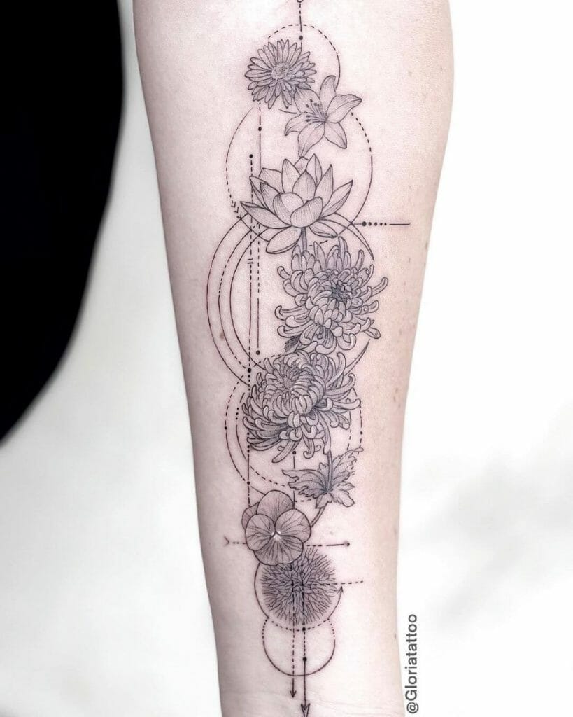 Geometric Violet Flower Tattoo Drawing