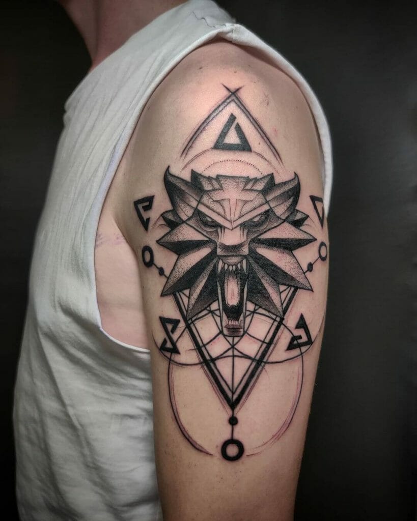 Geometric Witcher Wolf Tattoo Idea