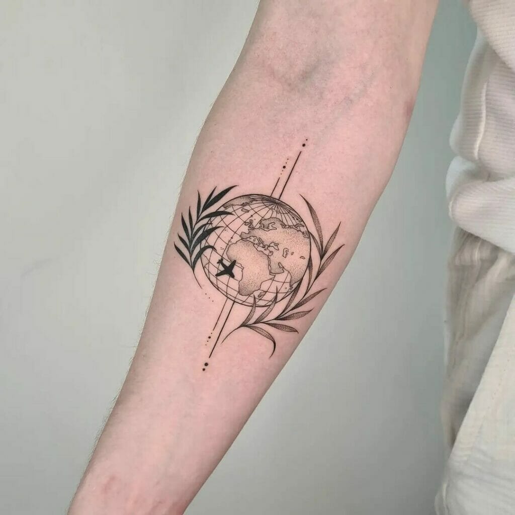 Globe And Leaves Of A Palm Tree Travel Tattoo