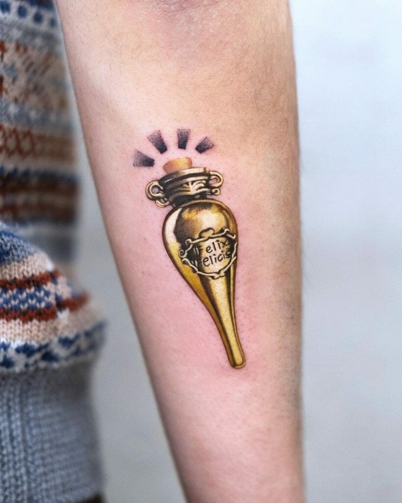 Golden Felix Felicis Bottle Tattoo