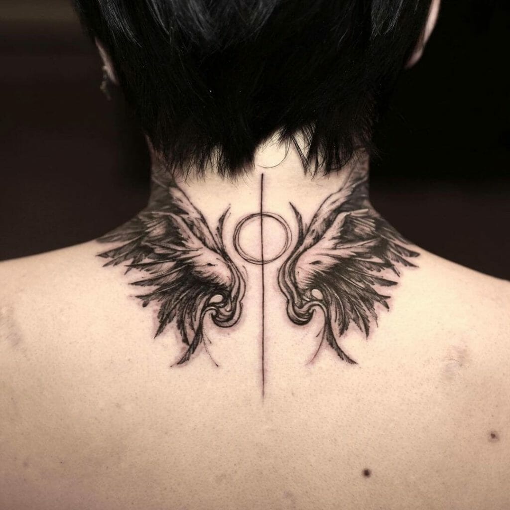 Gorgeous Fairy Wing Tattoo For Nape
