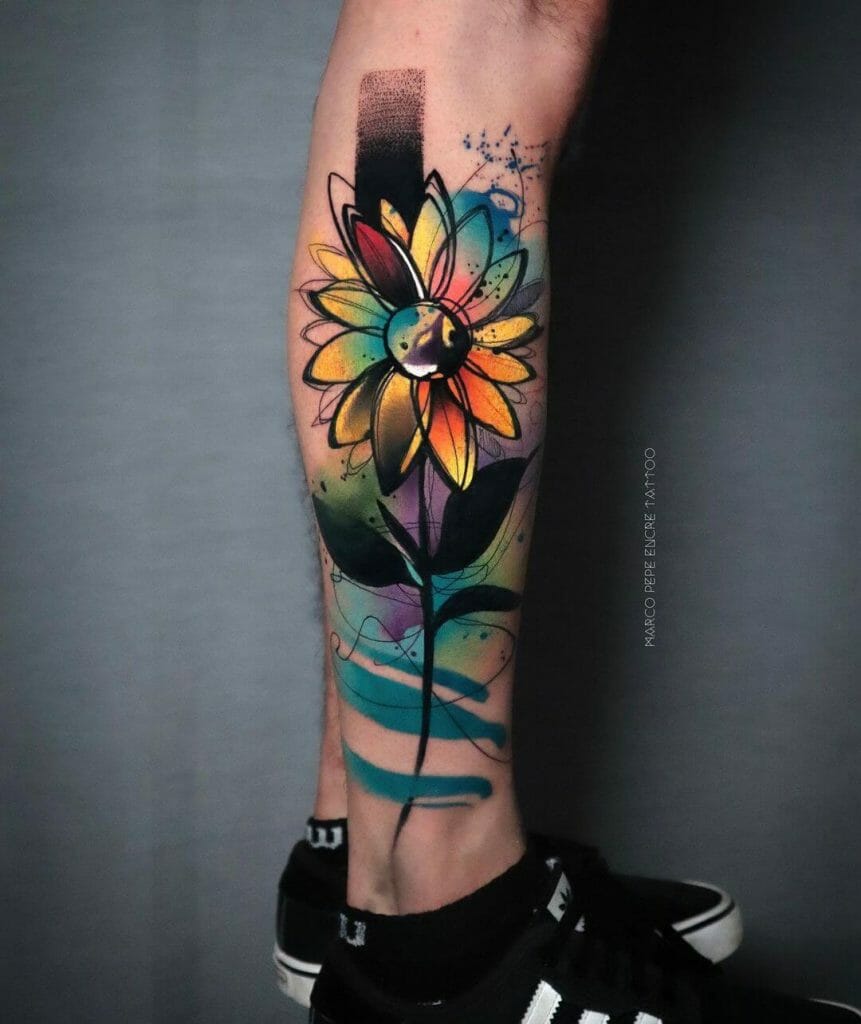 Gorgeous Foot Sunflower Tattoo