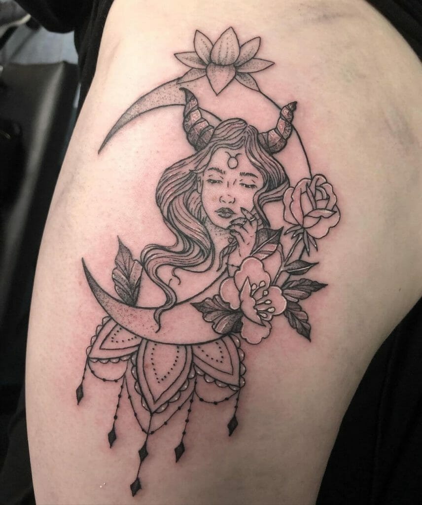 Gorgeous Moon x Taurus Woman Tattoo