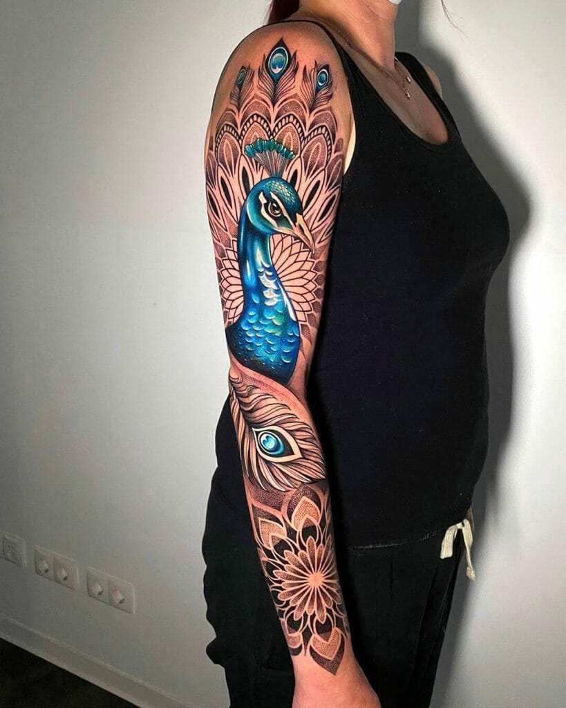 Gorgeous Peacock Feather Tattoo With A Contrast