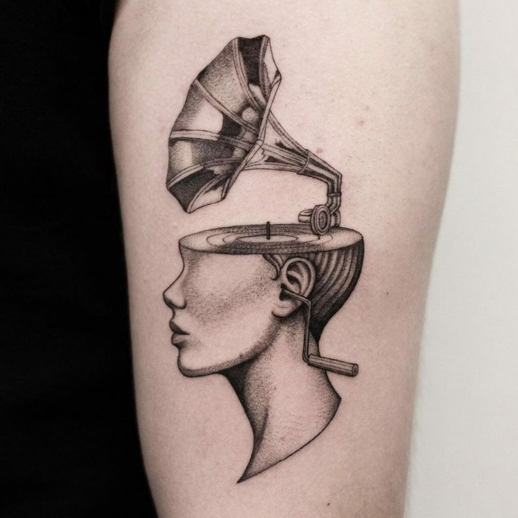 Gramophone Head Abstract Tattoo