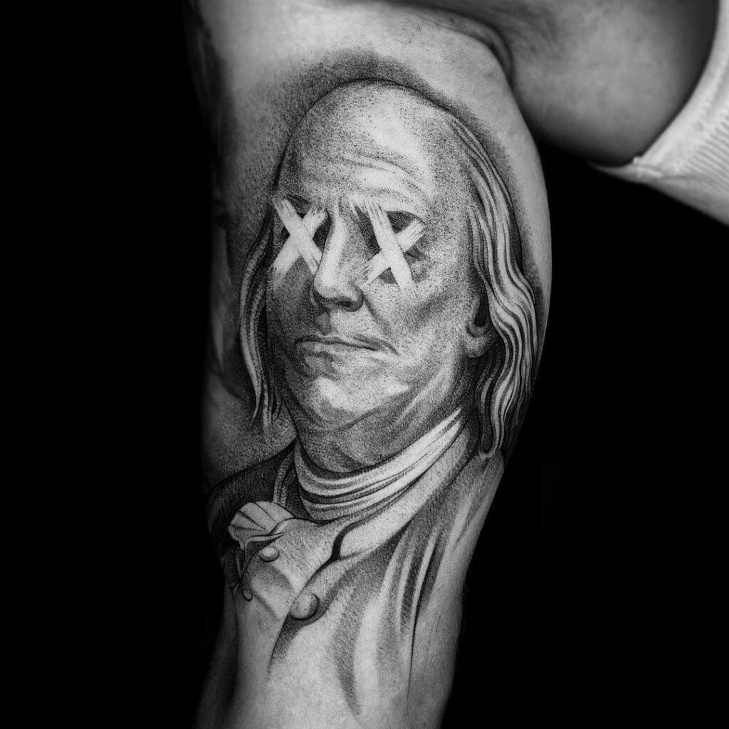 Grayscale Benjamin Franklin Tattoo