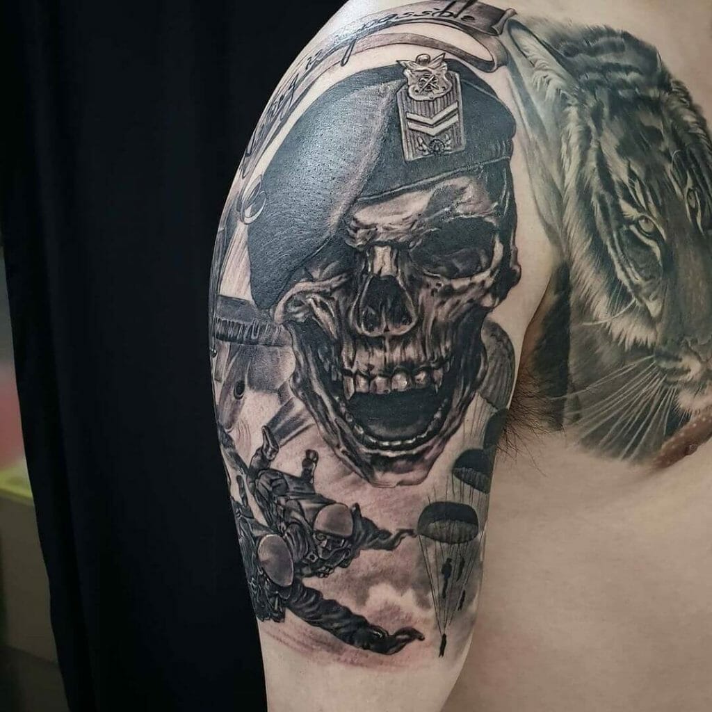 Green Beret On Skull Tattoo