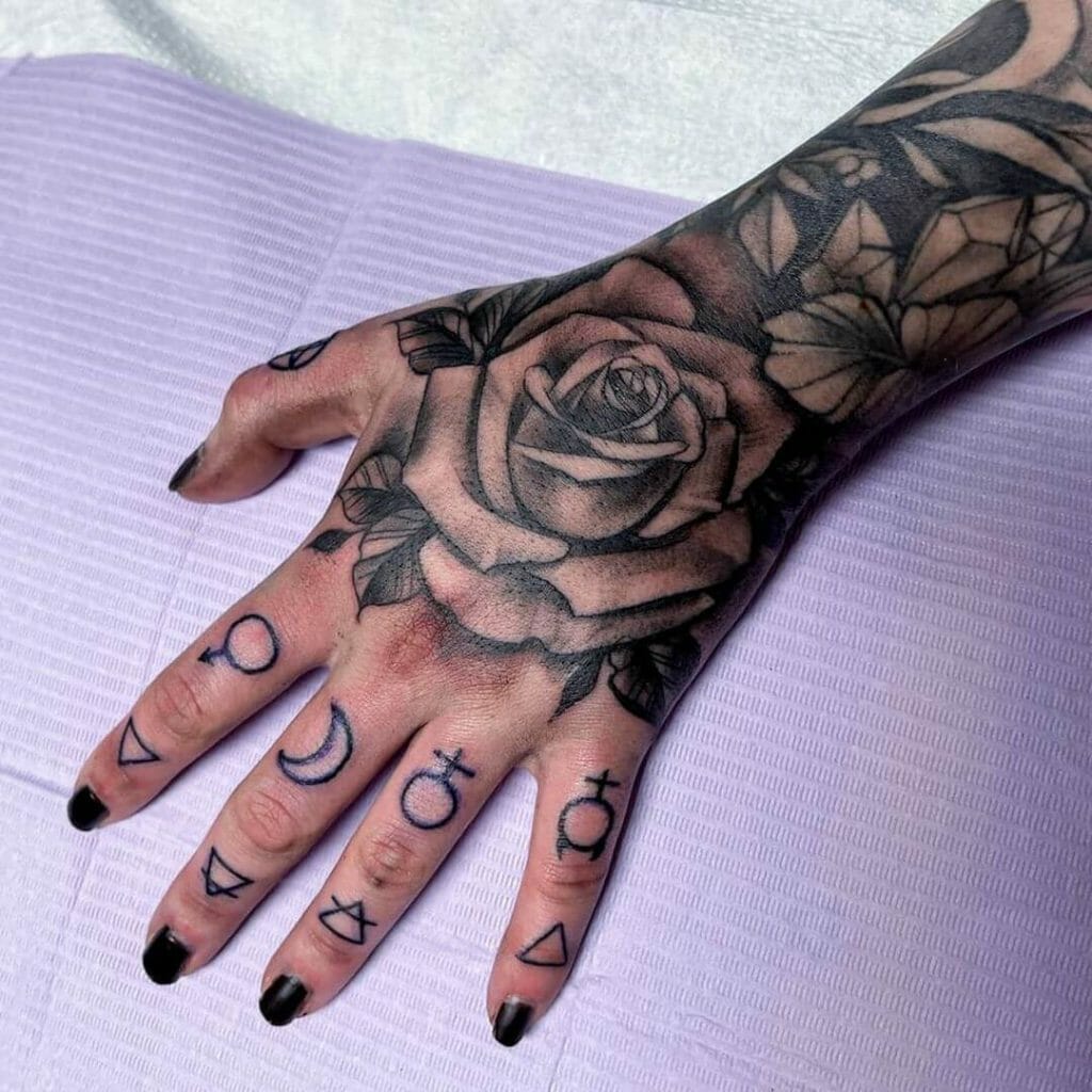 Grunge Hand Black Rose Tattoo