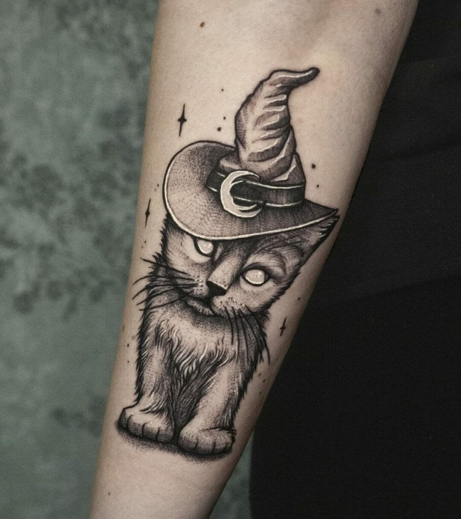 Halloween Cat And Witch Tattoo