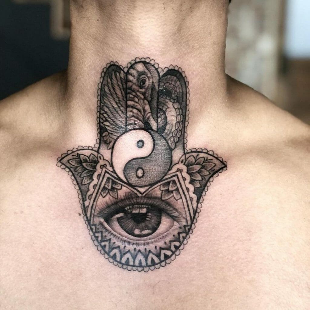 Hamsa Symbol Tattoo With Yin Yang