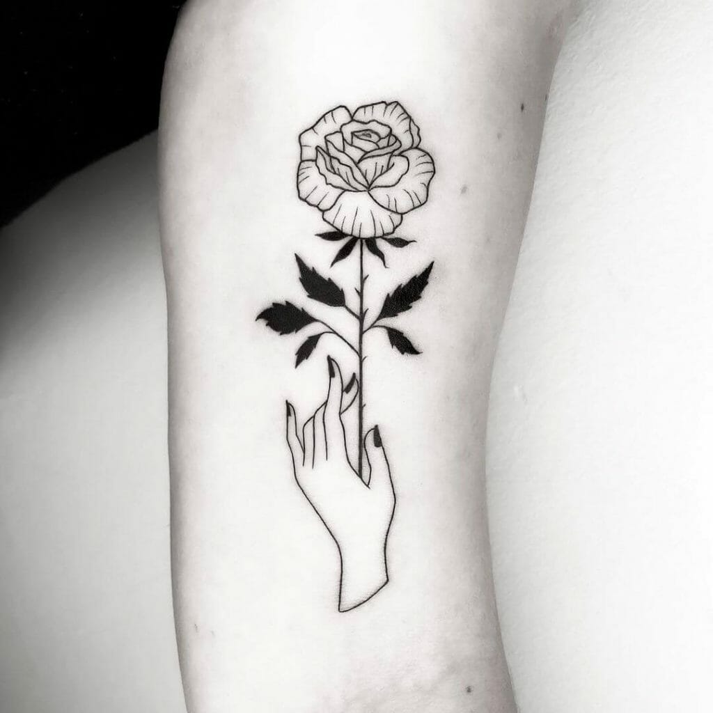 Hand Black Rose Tattoo But Minimalistic